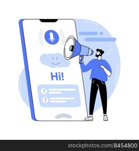 Smartphone personal assistants isolated cartoon vector illustrations. Man with smartphone talking to voice assistant, IT technology, online assistant, machine learning vector cartoon.. Smartphone personal assistants isolated cartoon vector illustrations.