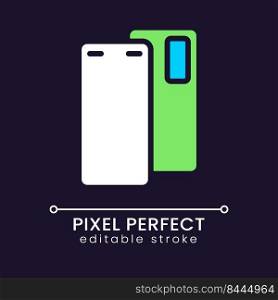 Smartphone pixel perfect RGB color icon for dark theme. Mobile device for communication. Cellphone model. Simple filled line drawing on night mode background. Editable stroke. Poppins font used. Smartphone pixel perfect RGB color icon for dark theme
