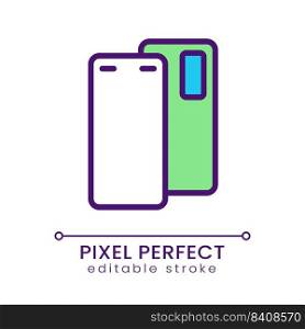 Smartphone pixel perfect RGB color icon. Mobile device for communication. Cellphone model. Isolated vector illustration. Simple filled line drawing. Editable stroke. Poppins font used. Smartphone pixel perfect RGB color icon