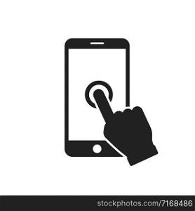 Smartphone pointer icon. Cursor pointer symbol illustration. Vector tap hand icon. Social concept. Telephone symbol. EPS 10