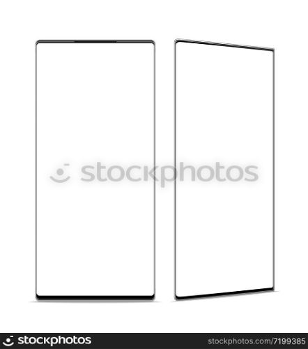 smartphone realistic vector front view, It located obliquely, turn on the diagonal, isolated