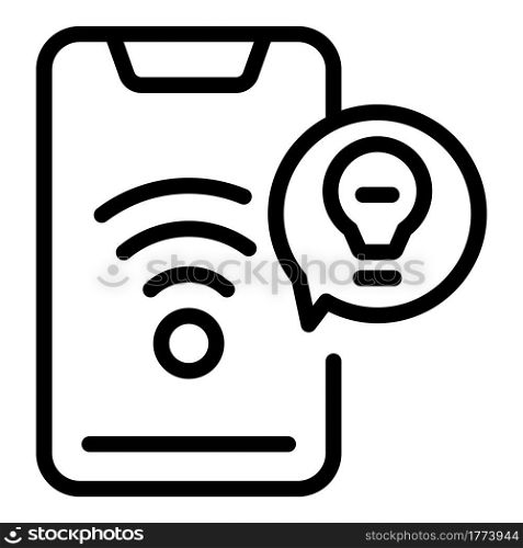 Smartphone remote smart lightbulb icon. Outline Smartphone remote smart lightbulb vector icon for web design isolated on white background. Smartphone remote smart lightbulb icon, outline style