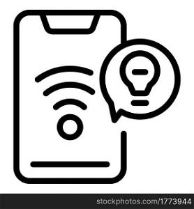 Smartphone remote smart lightbulb icon. Outline Smartphone remote smart lightbulb vector icon for web design isolated on white background. Smartphone remote smart lightbulb icon, outline style