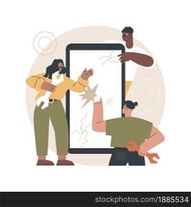 Smartphone repair abstract concept vector illustration. Cell phone repair, smartphone urgent mending service, screen replacement, data recovery, electronic device fixing shop abstract metaphor.. Smartphone repair abstract concept vector illustration.