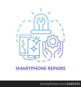 Smartphone repair blue gradient concept icon. Portable and mobile device. Type of service abstract idea thin line illustration. Isolated outline drawing. Roboto-Medium, Myriad Pro-Bold fonts used. Smartphone repair blue gradient concept icon