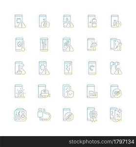 Smartphone repair gradient linear vector icons set. Mobile phone renovate. Different type device problems. Thin line contour symbols bundle. Isolated vector outline illustrations collection. Smartphone repair gradient linear vector icons set