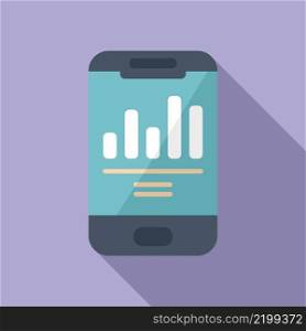 Smartphone report icon flat vector. Graphic chart. Data market. Smartphone report icon flat vector. Graphic chart
