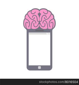 Smartphone. Smart phone with brain. Fantastic Concept technology. Vector illustration.