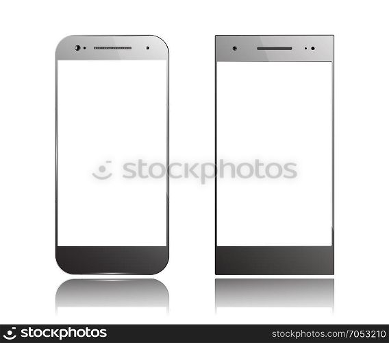 Smartphone. Smartphone Isolated on White Background. Two Smart Phone. Mockup Design Mobile Phone. Vector Illustration.