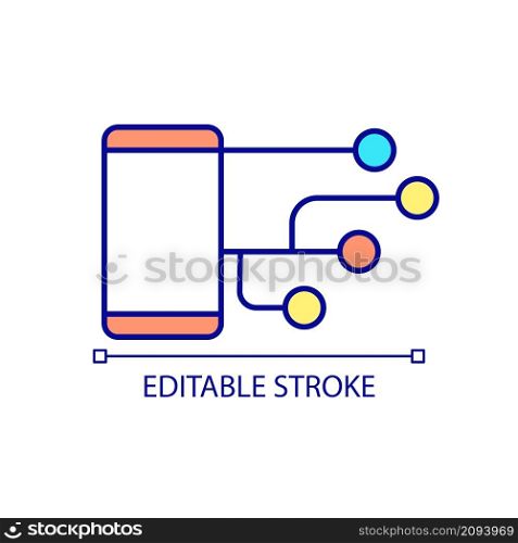 Smartphone software RGB color icon. Platform and interface. Mobile operating system. Digital program. Isolated vector illustration. Simple filled line drawing. Editable stroke. Arial font used. Smartphone software RGB color icon
