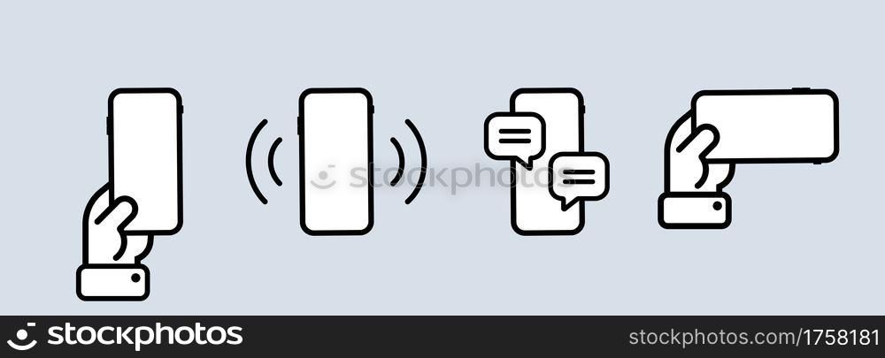 Smartphone template icon set. Calling phone, message window. Using telephone. Vector on isolated background. EPS 10.. Smartphone template icon set. Calling phone, message window. Using telephone. Vector on isolated background. EPS 10