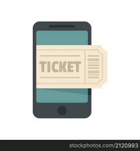 Smartphone ticket buy icon. Flat illustration of smartphone ticket buy vector icon isolated on white background. Smartphone ticket buy icon flat isolated vector