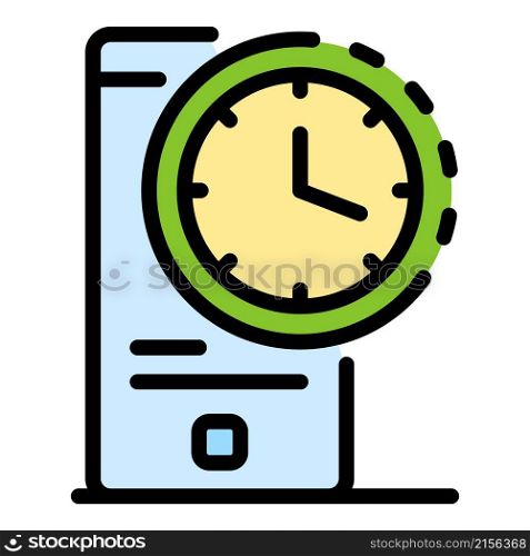 Smartphone time clock icon. Outline smartphone time clock vector icon color flat isolated. Smartphone time clock icon color outline vector