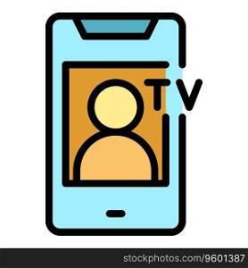 Smartphone tv icon outline vector. Media studio. Talk reporter color flat. Smartphone tv icon vector flat