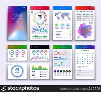 Smartphone UI. Mobile vector graphic ui and ux design, apps digital lifestyle apps interface template set in white style. Smartphone UI. Mobile vector graphic ui and ux design, apps digital lifestyle apps interface template set