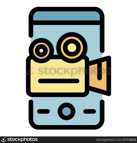Smartphone video camera icon. Outline smartphone video camera vector icon color flat isolated. Smartphone video camera icon color outline vector