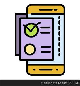 Smartphone vote check icon. Outline smartphone vote check vector icon color flat isolated. Smartphone vote check icon color outline vector