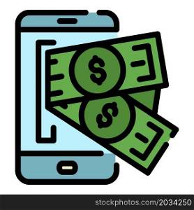 Smartphone web money icon. Outline smartphone web money vector icon color flat isolated. Smartphone web money icon color outline vector