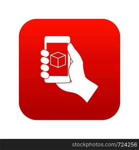 Smartphone with 3D model icon digital red for any design isolated on white vector illustration. Smartphone with 3D model icon digital red