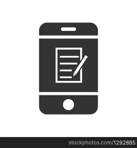 Smartphone with a piece of paper and a pencil. Simple flat design for website and app logo. Stock illustration of a Notepad on a smartphone.
