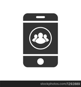 Smartphone with an icon of a group of people. Simple flat design for the website and app logo. Stock illustration of a chat, conversation, or notebook.