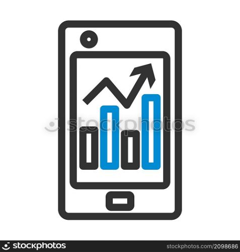 Smartphone With Analytics Diagram Icon. Editable Bold Outline With Color Fill Design. Vector Illustration.