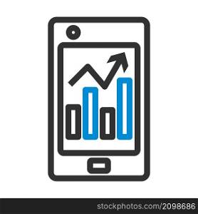 Smartphone With Analytics Diagram Icon. Editable Bold Outline With Color Fill Design. Vector Illustration.