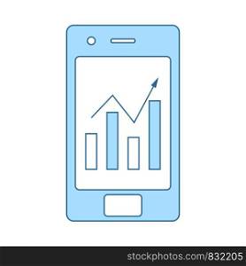 Smartphone With Analytics Diagram Icon. Thin Line With Blue Fill Design. Vector Illustration.