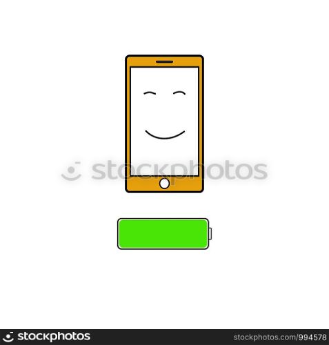 Smartphone with battery icon on white background