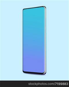 smartphone with blank screen. Fullscreen realistic on blue background