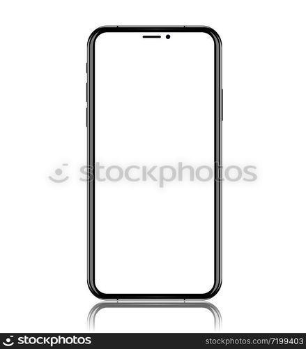 smartphone with blank white screen. Realistic vector illustration.