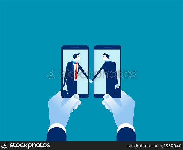 Smartphone with business agreement . Concept business vector, Technology, Mobile, Shakinghand