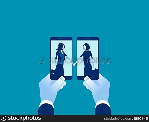 Smartphone with business agreement . Concept business vector, Technology, Mobile, Shakinghand