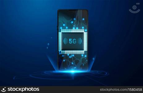 smartphone with business graph and analytics data 5G abstract technology communication concept vector background