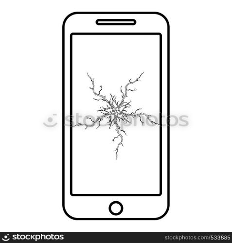 Smartphone with crash touch screen icon outline black color vector illustration flat style simple image
