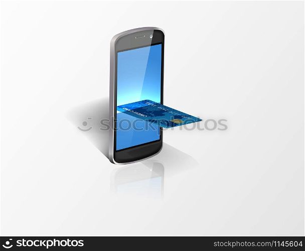 Smartphone with credit card. Vector
