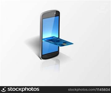 Smartphone with credit card. Vector