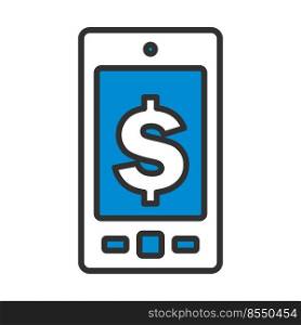 Smartphone With Dollar Sign Icon. Editable Bold Outline With Color Fill Design. Vector Illustration.