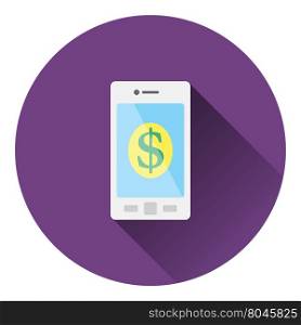 Smartphone with dollar sign icon. Flat color design. Vector illustration.