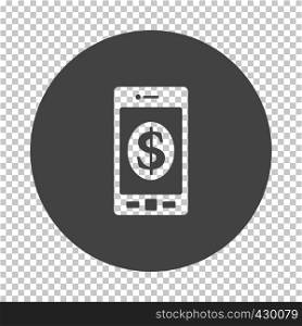 Smartphone with dollar sign icon. Subtract stencil design on tranparency grid. Vector illustration.