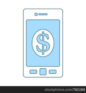 Smartphone With Dollar Sign Icon. Thin Line With Blue Fill Design. Vector Illustration.