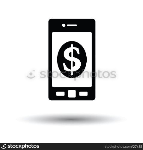 Smartphone with dollar sign icon. White background with shadow design. Vector illustration.