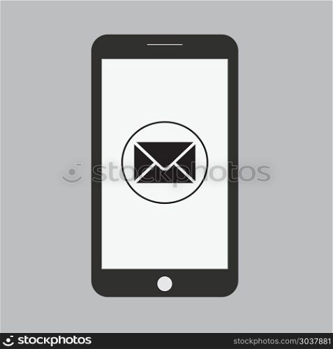 Smartphone with email or sms icon. Smartphone with email or sms icon. Vector illustration. Smartphone with email or sms icon