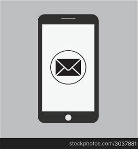 Smartphone with email or sms icon. Smartphone with email or sms icon. Vector illustration. Smartphone with email or sms icon