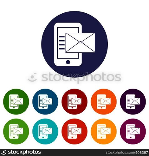 Smartphone with envelope in simple style isolated on white background vector illustration. Smartphone with envelope set icons