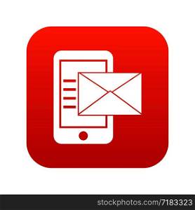 Smartphone with envelope in simple style isolated on white background vector illustration. Smartphone with envelope icon digital red