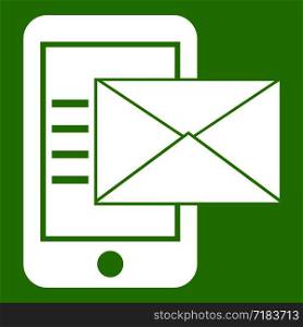 Smartphone with envelope in simple style isolated on white background vector illustration. Smartphone with envelope icon green