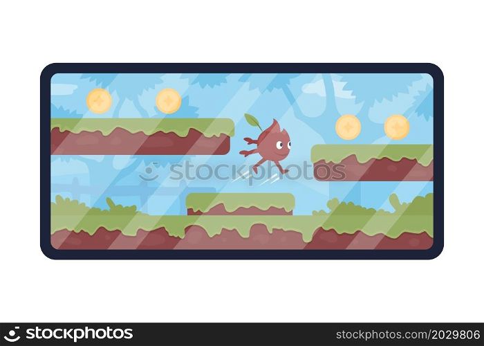 Smartphone with game semi flat color vector object. Full realistic item on white. Playing on cellphone. Enterteinment isolated modern cartoon style illustration for graphic design and animation. Smartphone with game semi flat color vector object