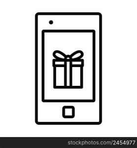 Smartphone With Gift Box On Screen Icon. Bold outline design with editable stroke width. Vector Illustration.