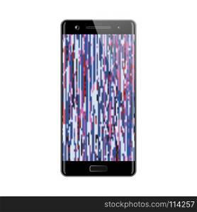 Smartphone with glitch effect screen. Smartphone with glitch effect screen isolated on white background. Mobile phone vector illustration.